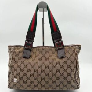 Gucci Beige Monogram Tote with Red and Green Straps